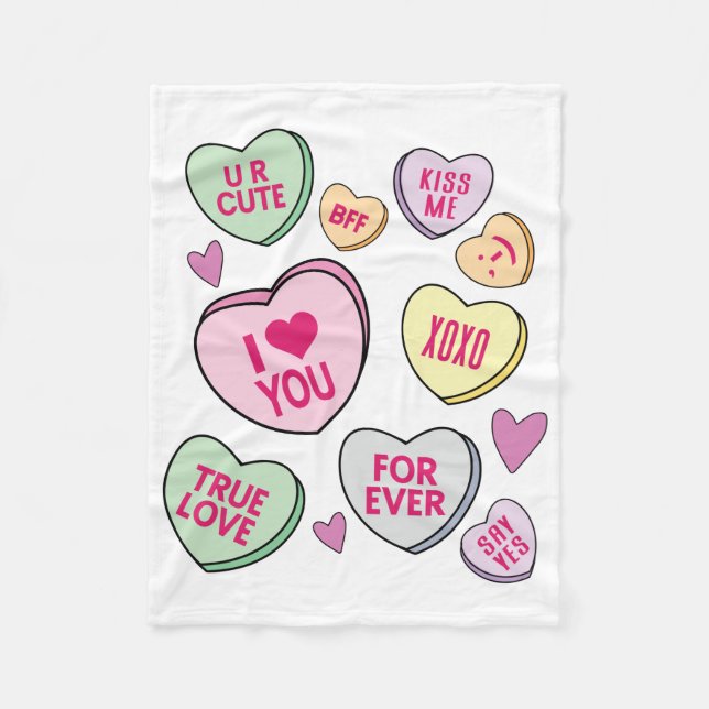 Candy Hearts Valentinstag Conversation Hearts Fleecedecke (Vorderseite)