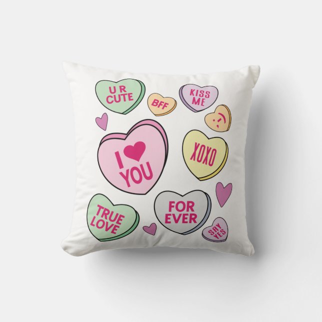 Candy Hearts Valentinstag Conversation Hearts Kissen (Vorderseite)