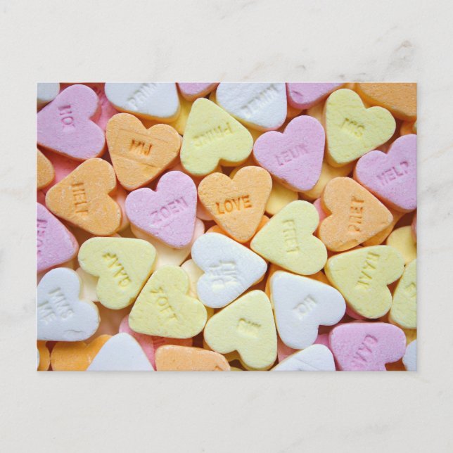 Candy Hearts Valentinstag Postkarte (Vorderseite)