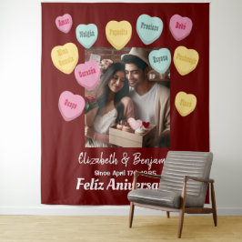 Candy Herzen Happy Jubiläum Spanisch Wandteppich