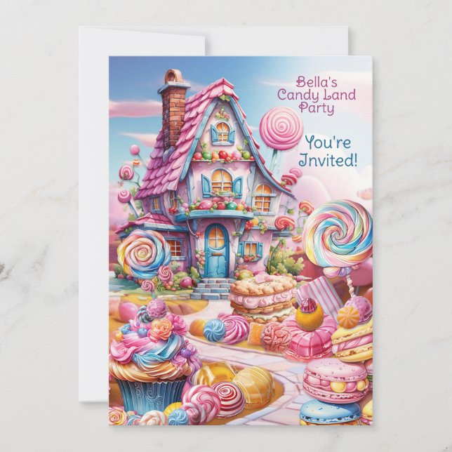 Candy Land Birthday Einladung Whimsical (Vorderseite)