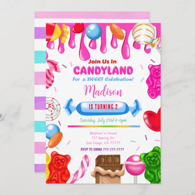 Candy Land Einladung (Vorne/Hinten)