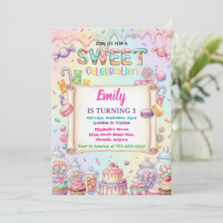 Candy Land Mädchen Geburtstag Süße Feier Regenboge Einladung