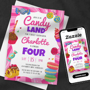 Candy Land Sweet Pink Geburtstagsparty Einladung