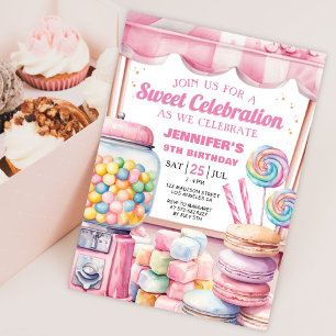 Candy Land Watercolor Süße Feier Geburtstag Einladung