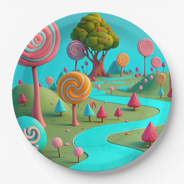 Candy Lane Lollipop Trees Gum Drop Forest farbenfr Pappteller (Vorderseite)