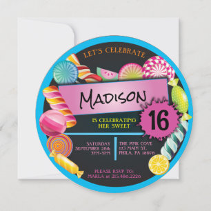 Candy Leckereien Sweet 16 16 Geburtstagsparty Einladung