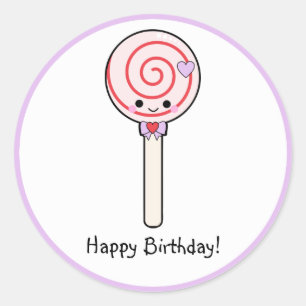 Candy Lollipop Happy Birthday Runder Aufkleber