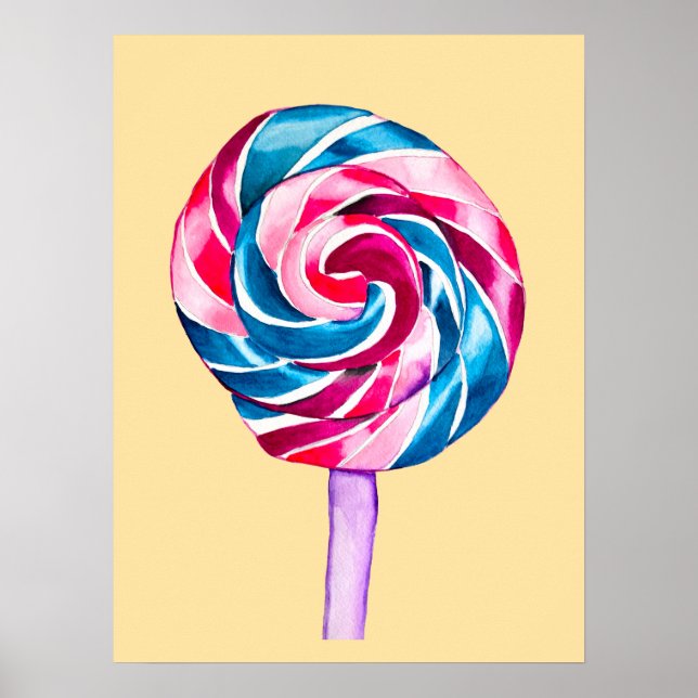 Candy Lollipop Wasserfarbe Süßes Kunst Poster (Vorne)