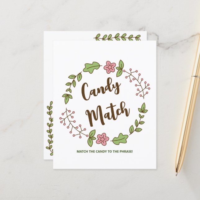 Candy Match Paper Sheet Brautparty Game (Vorderseite/Rückseite Beispiel)
