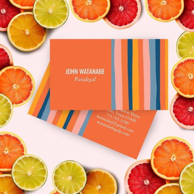 Candy Minimalistisch Stripes handmade Orange Visitenkarte (Candy Minimalist Stripes Handmade Orange Custom Bold Business Card
)