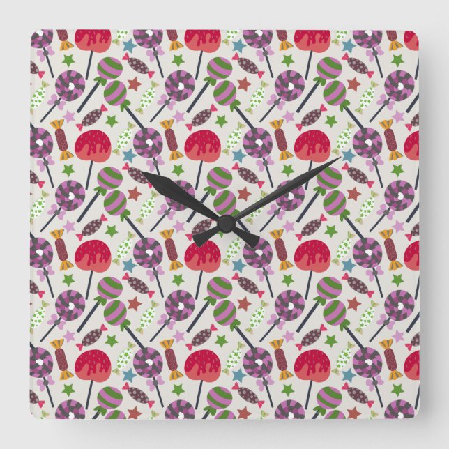 Candy-Muster | Lollenmuster | Lollipop 11 Quadratische Wanduhr (Vorderseite)