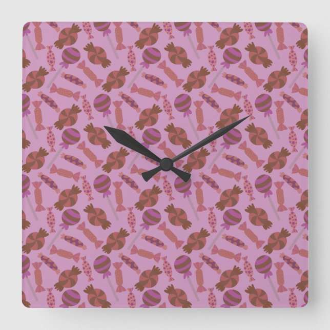Candy-Muster | Lollenmuster | Lollipop 34 Quadratische Wanduhr (Vorderseite)