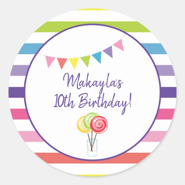 Candy Party Sweet Shop Geburtstagsparty Regenbogen Runder Aufkleber (Vorderseite)