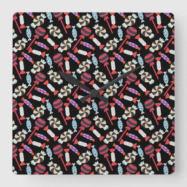 Candy Pattern Lollies LOLLIPOP 14 Quadratische Wanduhr (Vorderseite)