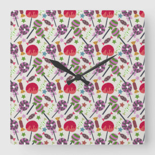 Candy pattern Lollies pattern lollipop 11 Quadratische Wanduhr
