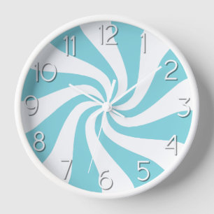 Candy Peppermint Swirl Light Blue und White Clock Uhr