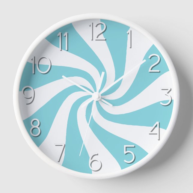 Candy Peppermint Swirl Light Blue und White Clock Uhr (Vorderseite)