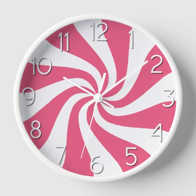 Candy Peppermint Swirl Pink und Weiße Uhr (Vorderseite)