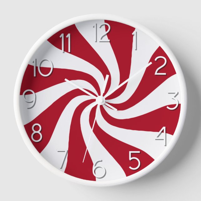 Candy Peppermint Swirl Rote und weiße Uhr (Vorderseite)