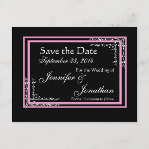 Candy Pink & Black Scroll Rett Date Wedding Ankündigungspostkarte