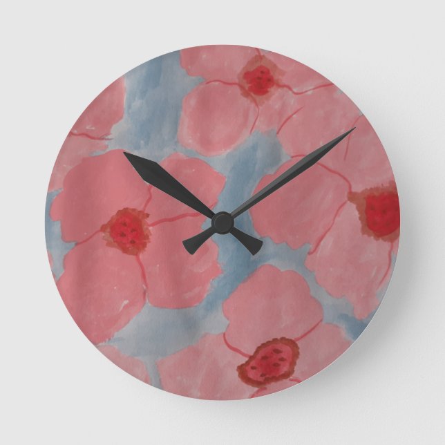 Candy Pink Blume Runde Wanduhr (Vorderseite)