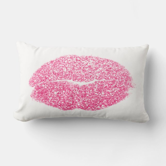 Candy Pink Lips Glitzer White Makeup Kiss Lendenkissen (Vorderseite)