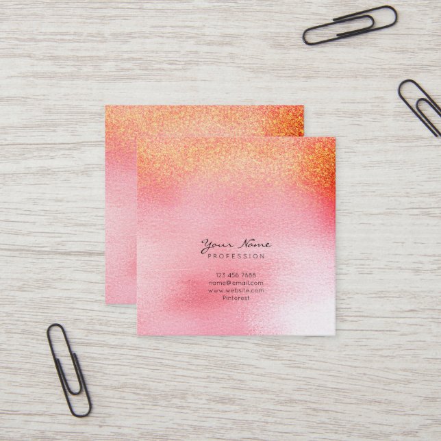 Candy Pink Peach Rose Gold Peach Ombre Square Vip Quadratische Visitenkarte (Vorderseite/Rückseite Beispiel)