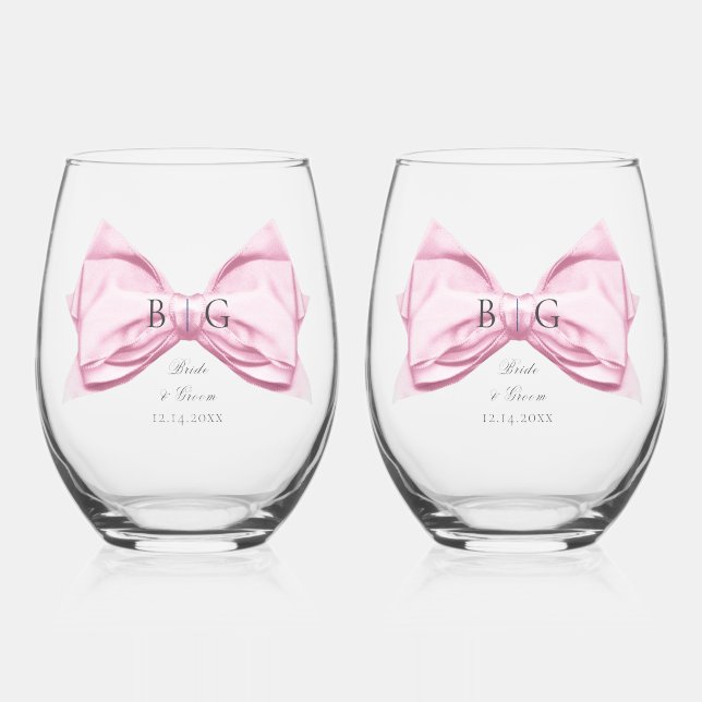 Candy Pink Satin Bow Stemless Weinglas Ohne Stiel (Vorderseite)