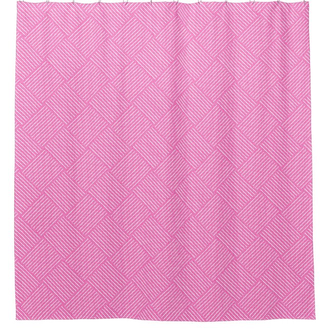 Candy Pink und White Girly Basket Weave Muster Duschvorhang (Vorderseite)