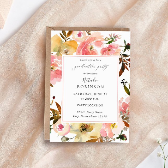 Candy Pink & Yellow Floral Graduation Party Einladung (Von Creator hochgeladen)