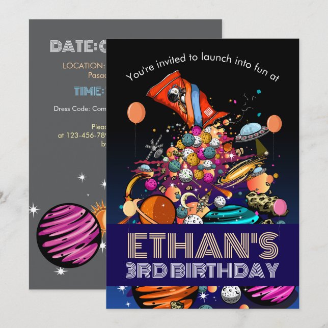 Candy Planets im Weltraum Geburtstagsparty Einladung (Vorne/Hinten)
