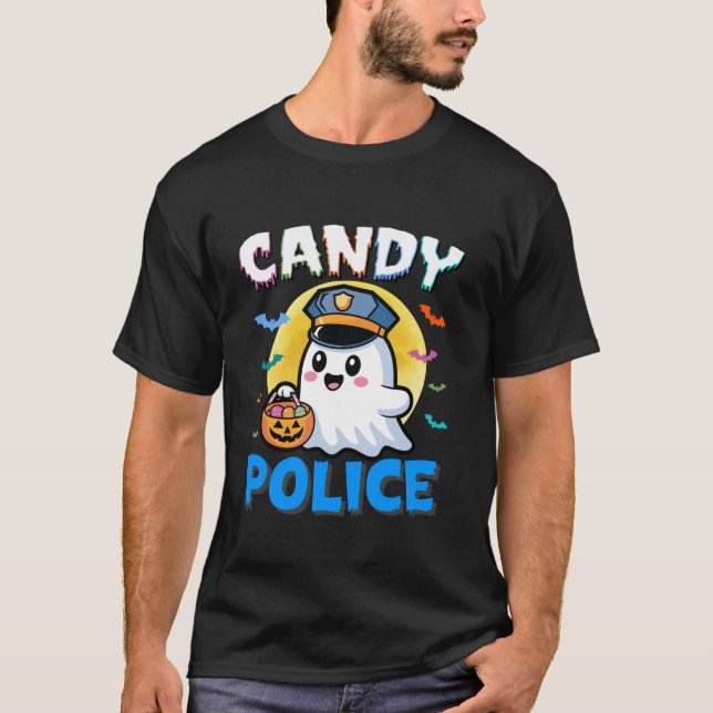 Candy Police Ghost Funny Halloween Ghost Candy Sec T-Shirt (Vorderseite)