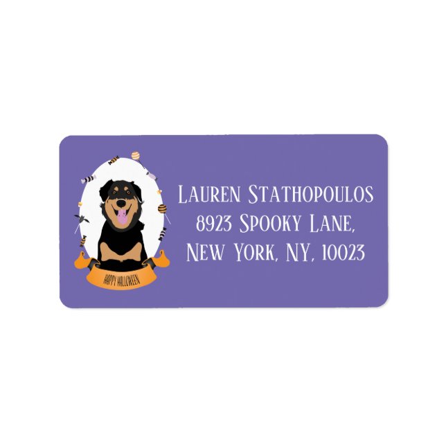 Candy Portrait Rottweiler Dog Lila Orange Adressaufkleber (Vorne)