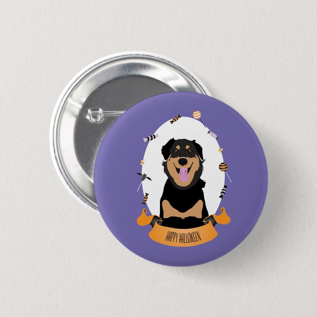 Candy Portrait Rottweiler Dog Lila Orange Button (Vorne & Hinten)