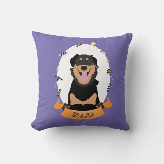 Candy Portrait Rottweiler Dog Lila Orange Kissen (Vorderseite)