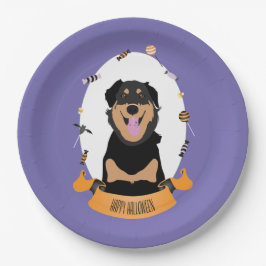 Candy Portrait Rottweiler Dog Lila Orange Pappteller