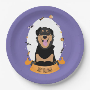 Candy Portrait Rottweiler Dog Lila Orange Pappteller