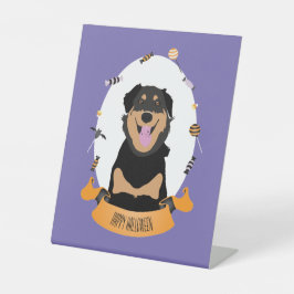 Candy Portrait Rottweiler Dog Lila Orange Sockelschild