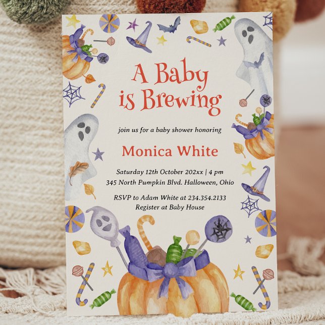 Candy Pumpkin Ghosts Halloween Baby Brewing Dusche Einladung (Candy Pumpkin Ghosts Halloween Baby Brewing Shower Invitation)