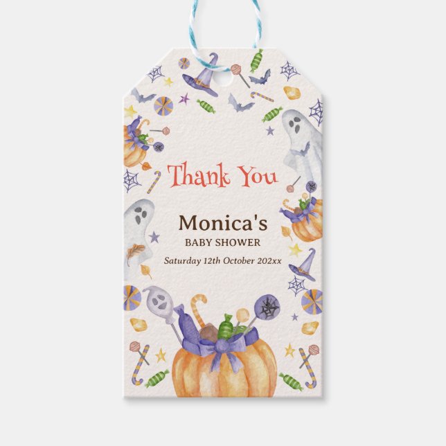 Candy Pumpkin Ghosts Halloween Baby Brewing Dusche Geschenkanhänger (Vorderseite)