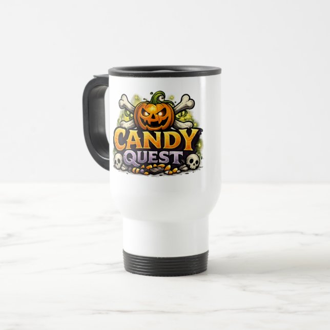 Candy Quest App 'Knock' Logo Reisebecher (Vorderseite Links)