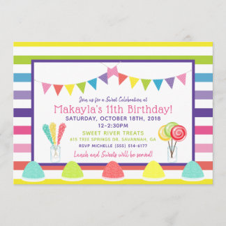 Candy Rainbow Stripe Geburtstagsparty Einladung