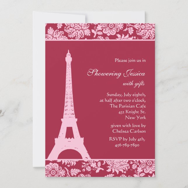 Candy Red in Paris Bridal Dusche Einladung (Vorderseite)