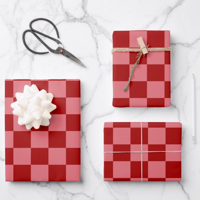Candy Red und Candy Pink Checkerboard Geschenkpapier Set (Vorderseite)