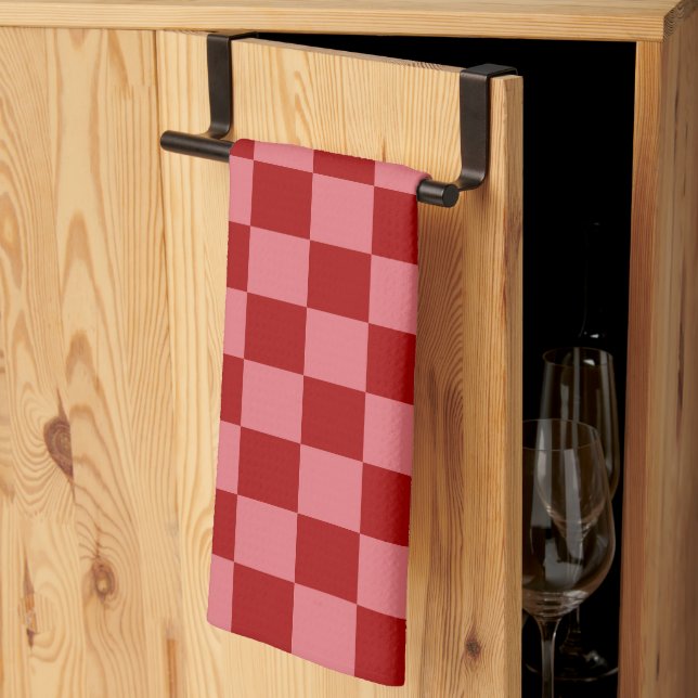 Candy Red und Candy Pink Checkerboard Geschirrtuch (Drittel gefaltet)