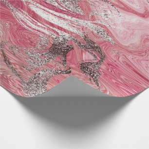 Candy Rose Silver Brush Molten Marble Shiny Glam Geschenkpapier
