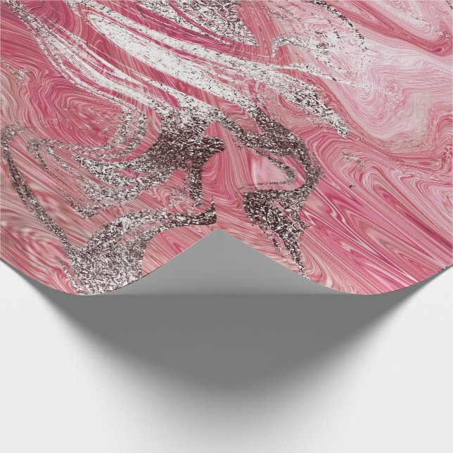 Candy Rose Silver Brush Molten Marble Shiny Glam Geschenkpapier (Ecke)