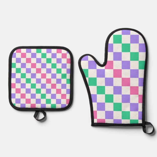Candy shop diagonal checkerboard pattern ofenhandschuh & Topflappen-Set (Vorderseite)