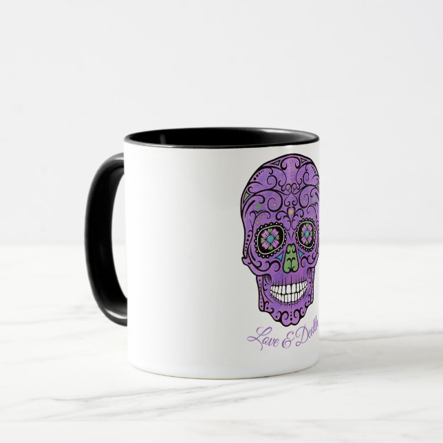 CANDY SKULL, LIEBE UND TOD, HALLOWEN TASSE (Vorderseite Links)